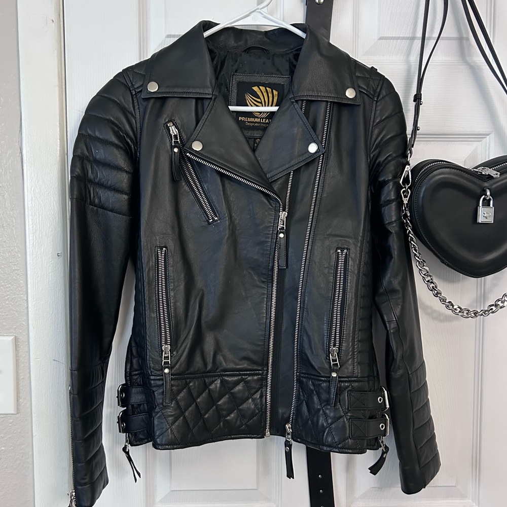 Leather punk jacket motorcycle